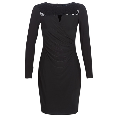 Oblečenie Žena Krátke šaty Lauren Ralph Lauren SEQUINED YOKE JERSEY DRESS Čierna