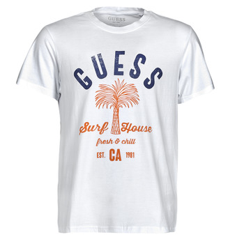 Oblečenie Muž Tričká s krátkym rukávom Guess SURF HOUSE CN SS TEE Biela / Modrá / Námornícka modrá