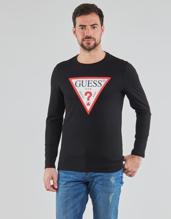 Oblečenie Muž Tričká s dlhým rukávom Guess CN LS ORIGINAL LOGO TEE Čierna