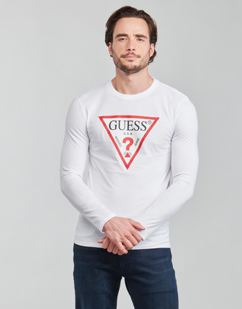 Oblečenie Muž Tričká s dlhým rukávom Guess CN LS ORIGINAL LOGO TEE Biela