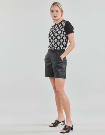 Karl Lagerfeld PERFORATED FAUX LEATHER SHORTS Čierna