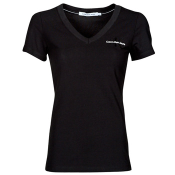 Oblečenie Žena Tričká s krátkym rukávom Calvin Klein Jeans MONOGRAM LOGO V-NECK TEE Čierna