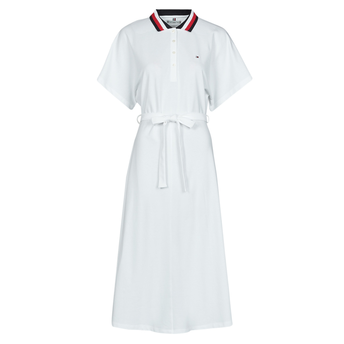 Oblečenie Žena Krátke šaty Tommy Hilfiger GBL STP FLARE MIDI POLO DRESS SS Biela