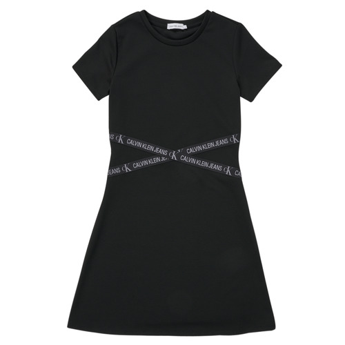 Oblečenie Dievča Krátke šaty Calvin Klein Jeans PUNTO LOGO TAPE SS DRESS Čierna