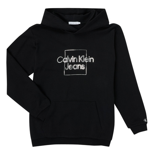 Oblečenie Dievča Mikiny Calvin Klein Jeans METALLIC BOX LOGO RELAXED HOODIE Čierna
