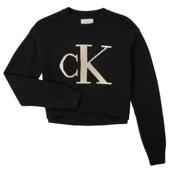 Oblečenie Dievča Mikiny Calvin Klein Jeans MONOGRAM SWEATER Čierna
