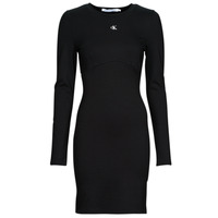 Oblečenie Žena Krátke šaty Calvin Klein Jeans RIB MIXED MILANO LS DRESS Čierna
