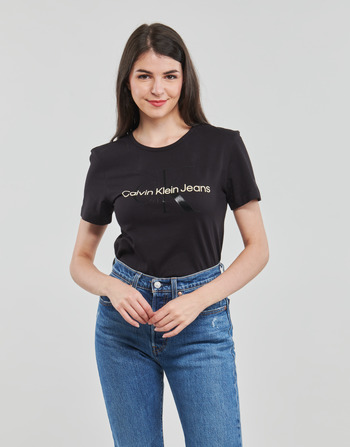 Oblečenie Žena Tričká s krátkym rukávom Calvin Klein Jeans GLOSSY MONOGRAM SLIM TEE Čierna