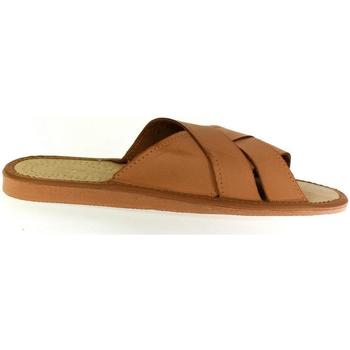 Topánky Muž Papuče John-C Pánske luxusné kožené hnedé papuče ZEUS 2 hnedá