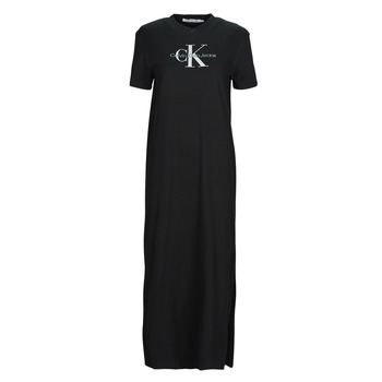 Oblečenie Žena Dlhé šaty Calvin Klein Jeans MONOLOGO RIB LONG T-SHIRT DRESS Čierna