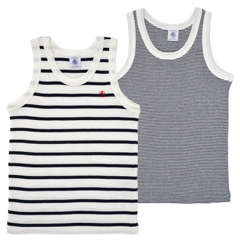 Oblečenie Chlapec Tielka a tričká bez rukávov Petit Bateau A01DS00 X2 Biela / Modrá