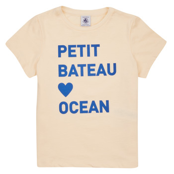 Oblečenie Dievča Tričká s krátkym rukávom Petit Bateau FOUGUE Béžová / Modrá