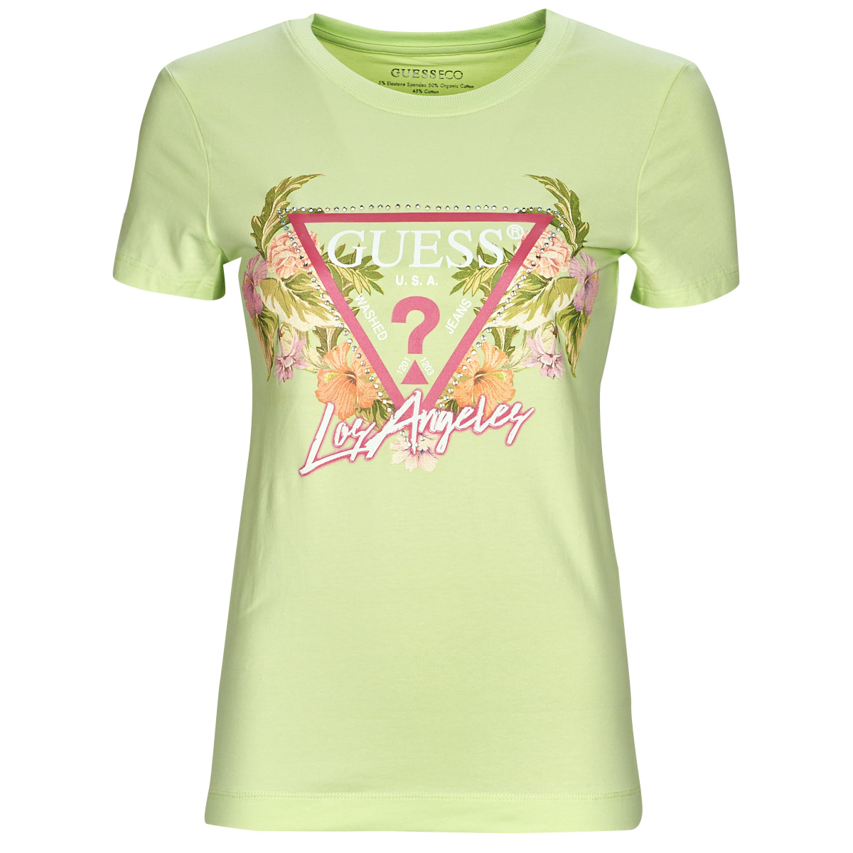 Oblečenie Žena Tričká s krátkym rukávom Guess SS CN TRIANGLE FLOWERS TEE Zelená