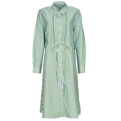 Oblečenie Žena Krátke šaty Tommy Hilfiger ORG CO STRIPE MIDI SHIRT-DRESS Biela / Zelená