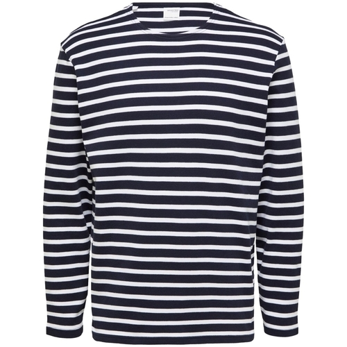 Oblečenie Muž Tričká a polokošele Selected Noos Briac Stripe L/S T-Shirt - Navy Blazer Modrá