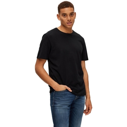 Oblečenie Muž Tričká a polokošele Selected Noos Pan Linen T-Shirt - Black Čierna