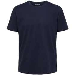 Oblečenie Muž Tričká a polokošele Selected Noos Pan Linen T-Shirt - Navy Blazer Modrá
