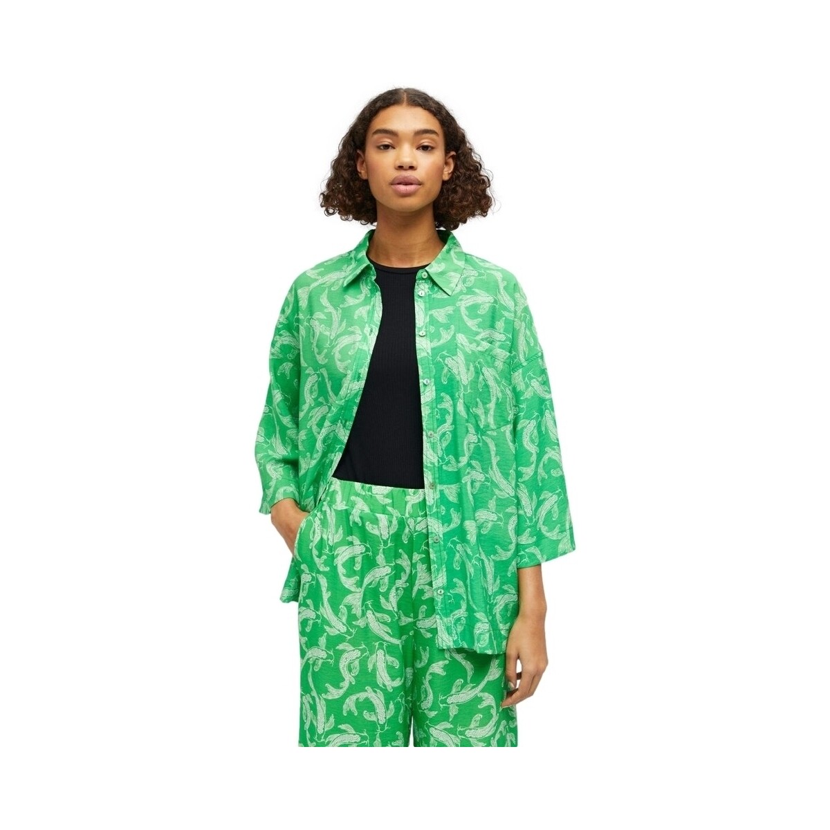 Oblečenie Žena Blúzky Object Shirt Rio 3/4 - Fern Green Zelená
