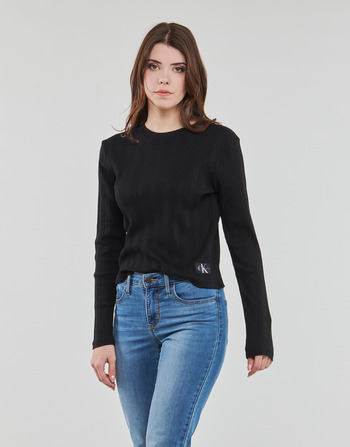 Oblečenie Žena Tričká s dlhým rukávom Calvin Klein Jeans BADGE RIB BABY TEE LONG SLEEVE Čierna