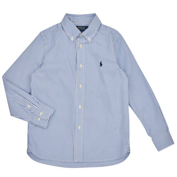 Oblečenie Chlapec Košele s dlhým rukávom Polo Ralph Lauren SLIM FIT-TOPS-SHIRT Modrá / Biela