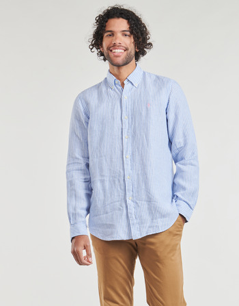 Oblečenie Muž Košele s dlhým rukávom Polo Ralph Lauren CHEMISE COUPE DROITE EN LIN Modrá / Biela / Modrá / Biela