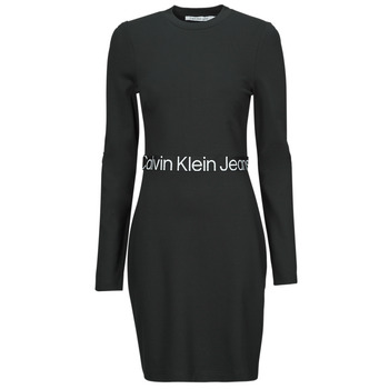 Oblečenie Žena Krátke šaty Calvin Klein Jeans LOGO ELASTIC MILANO LS DRESS Čierna