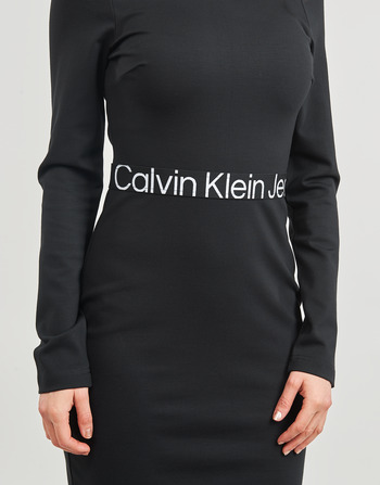 Calvin Klein Jeans LOGO ELASTIC MILANO LS DRESS Čierna