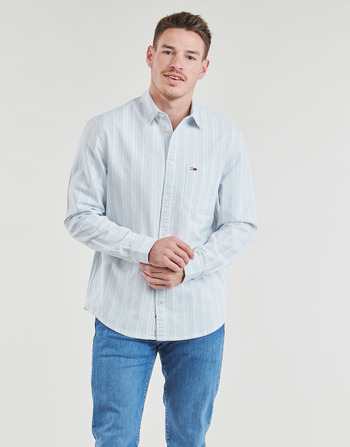 Oblečenie Muž Košele s dlhým rukávom Tommy Jeans TJM REG OXFORD STRIPESHIRT Biela / Modrá