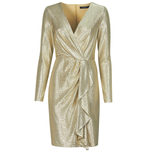 Oblečenie Žena Krátke šaty Lauren Ralph Lauren CINLAIT-LONG SLEEVE-COCKTAIL DRESS Zlatá