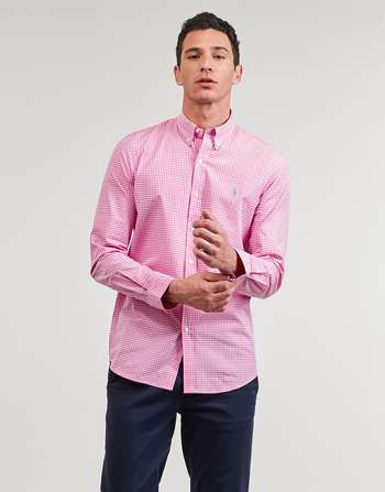 Oblečenie Muž Košele s dlhým rukávom Polo Ralph Lauren CHEMISE AJUSTEE SLIM FIT EN POPELINE RAYE Ružová / Biela / Ružová