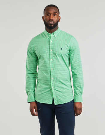 Oblečenie Muž Košele s dlhým rukávom Polo Ralph Lauren CHEMISE AJUSTEE SLIM FIT EN POPELINE RAYE Zelená / Biela / Letná / Zelená smaragdová
