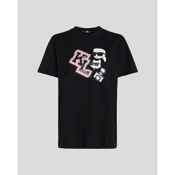 Oblečenie Žena Tričká a polokošele Karl Lagerfeld 240W1727 OVERSIZED IKONIK VARSITY TEE Čierna