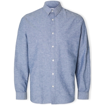Selected Noos Slimnew-linen Shirt L/S - Medium Blue Denim Modrá