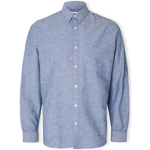Oblečenie Muž Košele s dlhým rukávom Selected Noos Slimnew-linen Shirt L/S - Medium Blue Denim Modrá