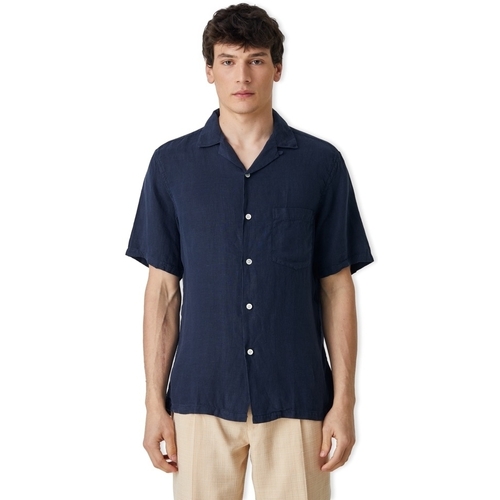Oblečenie Muž Košele s dlhým rukávom Portuguese Flannel Linen Camp Collar Shirt - Navy Modrá