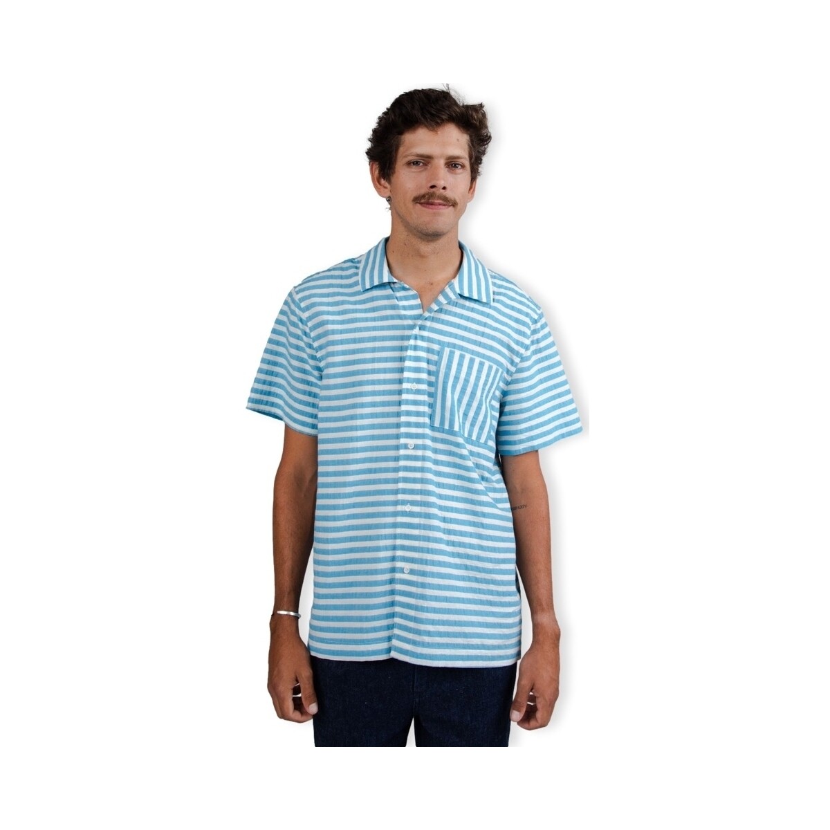 Oblečenie Muž Košele s dlhým rukávom Brava Fabrics Stripes Shirt - Blue Biela